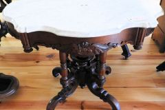 5-22-19 Victorian Walnut highly carved turtle top Parlor Table