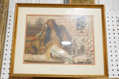 1-4-17 Origina -framed watercolor of American Indian signed Theo. Welch