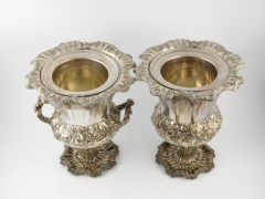 3-3-17 Pair of English silver on copper double handled wine coolers $880