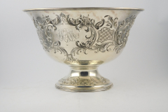 3-3-17-Beautifu -sterling silver highly decorated hand chased repousse floral pattern 23 pint punch bowl