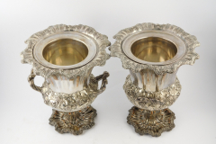3-3-17 Pair of English silver on copper double handled wine coolers